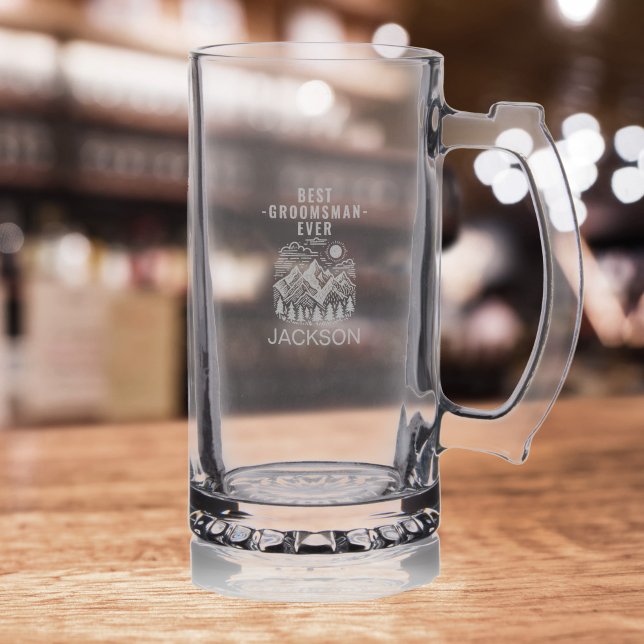 Rustic Modern Mountains Custom Groomsman Stein (Glass Best Groomsman Ever Custom Stein)
