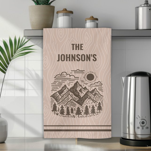 Rustic Modern Mountains Custom Kitchen Towel (Rustic Modern Mountains Custom Name Kitchen or bathroom Towel)