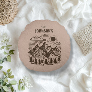 Rustic Modern Mountains Custom Round Pillow