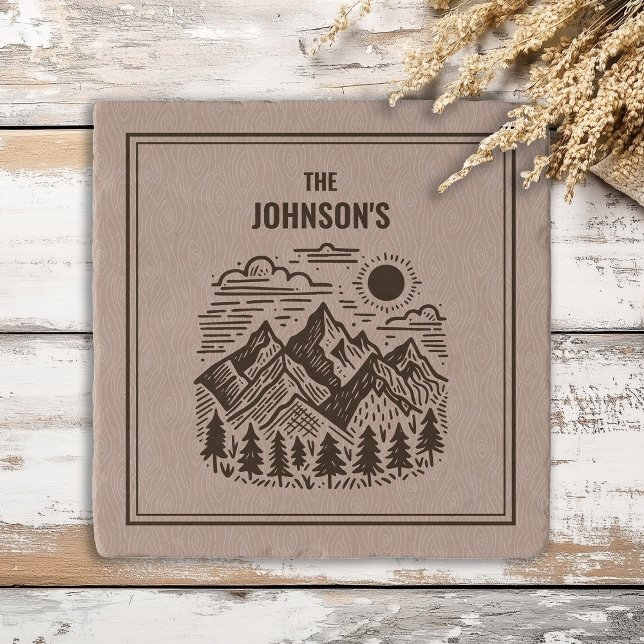 Rustic Modern Mountains Custom Trivet (Modern Mountain Custom Family Name Kitchen Trivet)