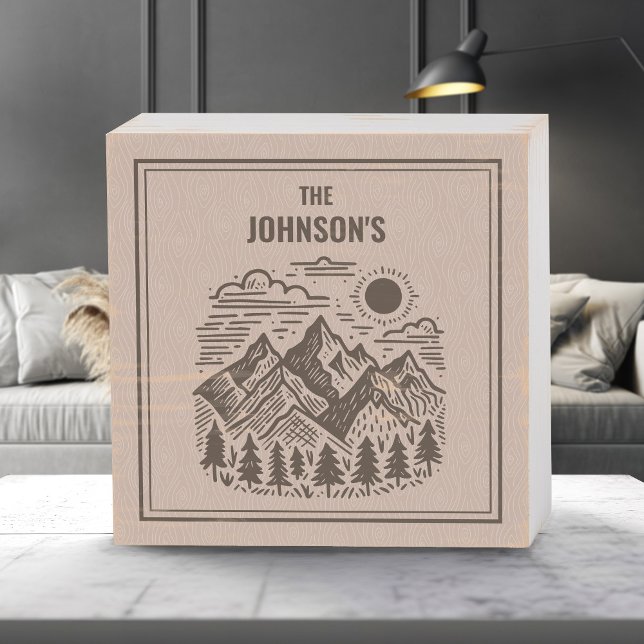 Rustic Modern Mountains Custom Wooden Box Sign (Modern Mountain Custom Wood Box Sign)