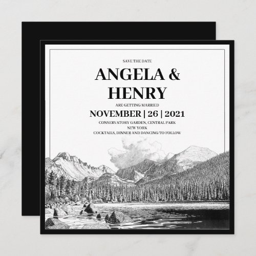 Rustic Modern Mountains Scenery Save The Date Invitation