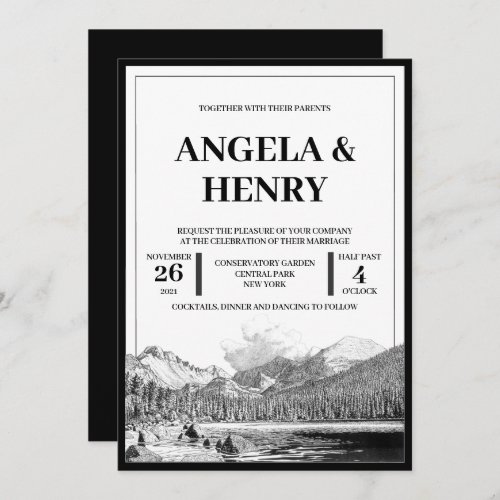 Rustic Modern Mountains Scenery Wedding Invitation