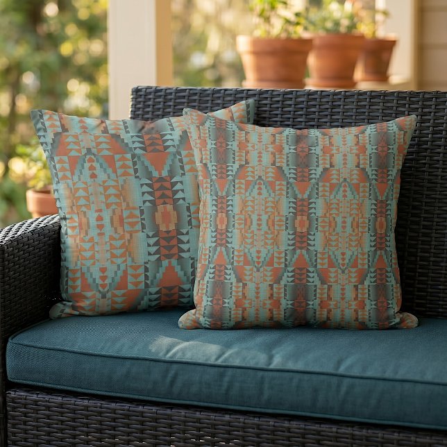 Rustic Modern Native Tribal Art Pattern Cabin Outdoor Pillow (Creator Uploaded)