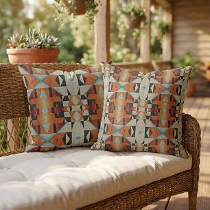 Rustic Modern Native Tribal Art Pattern Cabin Outdoor Pillow