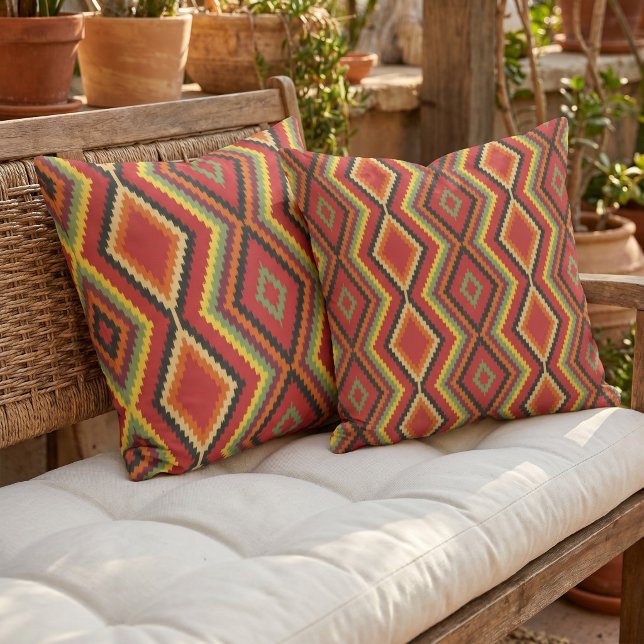 Rustic Modern Native Tribal Art Pattern Cabin Outdoor Pillow (Creator Uploaded)