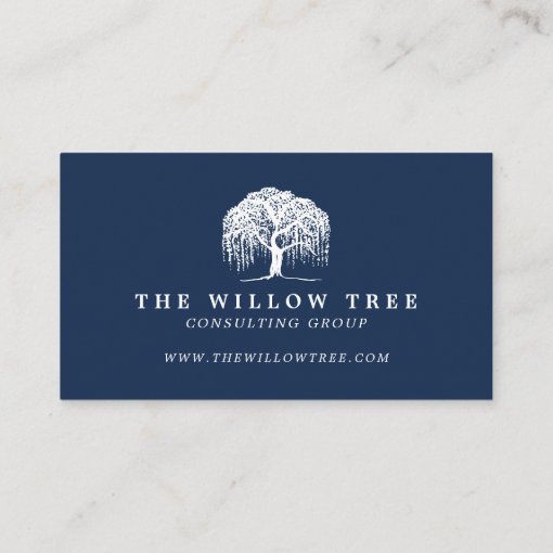 Rustic Modern Navy Blue & White Willow Tree Logo Appointment Card | Zazzle