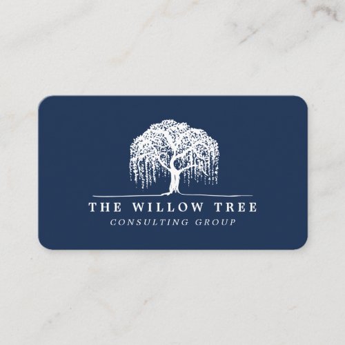 Rustic Modern Navy Blue  White Willow Tree Logo Business Card