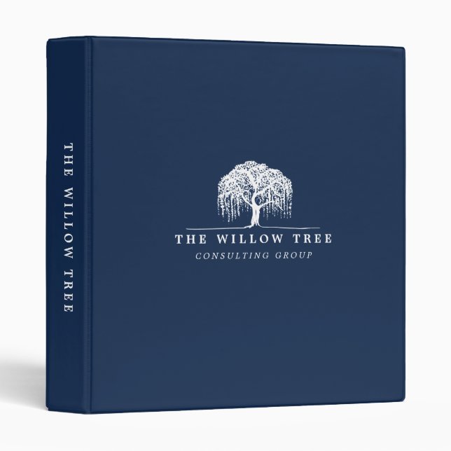Rustic & Modern Navy Blue Willow Tree Logo 3 Ring Binder (Front/Spine)