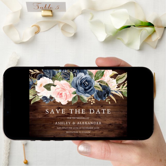 Rustic Modern Navy & Blush All Seasons Wedding Save The Date (Front Digital)