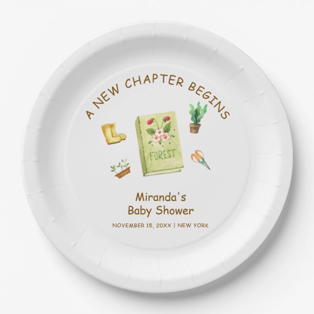 Rustic Modern New Chapter Garden Book Baby Shower  Paper Plates (Front)