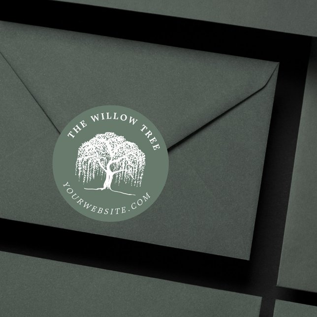 Rustic Modern Olive Green & White Willow Tree Logo Classic Round Sticker (Creator Uploaded)