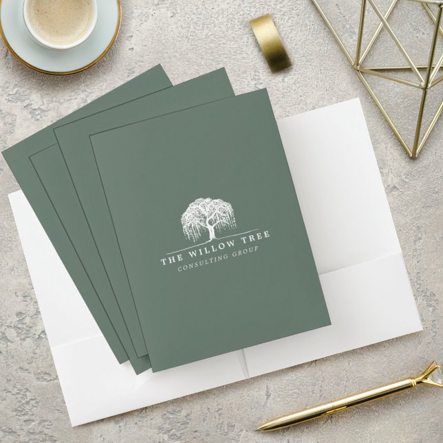 Rustic & Modern Olive Green Willow Tree Logo Pocket Folder (Creator Uploaded)