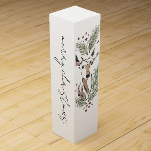 Rustic Modern Painted Deer Christmas Holiday Wine Box