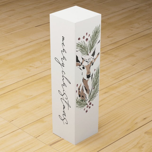 Rustic Modern Painted Deer Christmas Holiday Wine Box (Front)