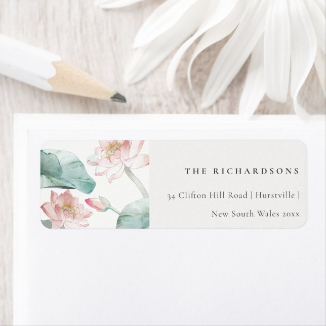 Rustic Modern Pastel Blush Green Waterlily Address Label (Insitu)