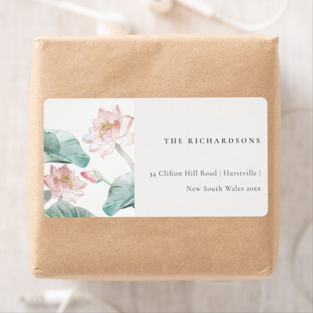 Rustic Modern Pastel Blush Green Waterlily Address Label (Insitu)