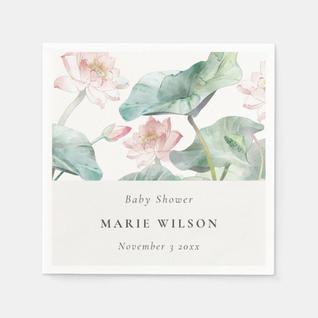 Rustic Modern Pastel Blush Waterlily Baby Shower Napkins (Front)