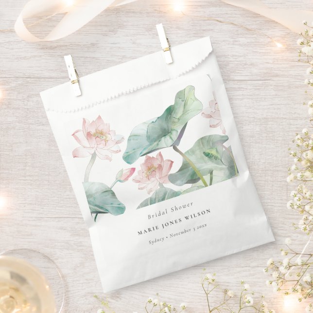 Rustic Modern Pastel Blush Waterlily Bridal Shower Favor Bag (Clipped)