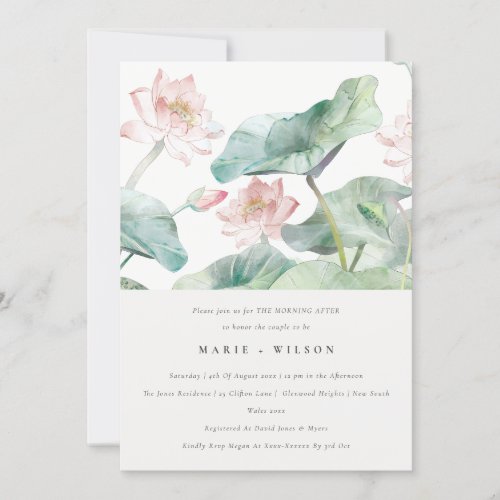 Rustic Modern Pastel Blush Waterlily Morning After Invitation