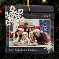 Rustic Modern Photo DIY Snowflake Family Name Wood