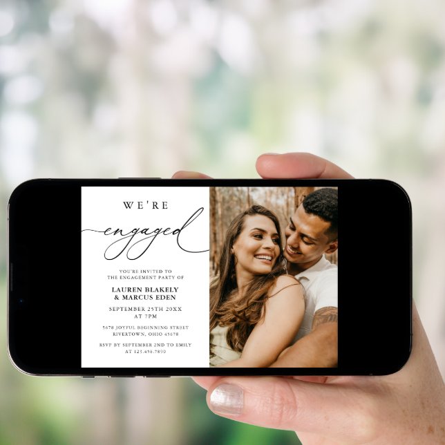 Rustic Modern Photo We're Engaged Engagement Party Invitation (Front Digital)
