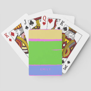 Rustic Modern Pink Green Blue Yellow Custom Name Poker Cards