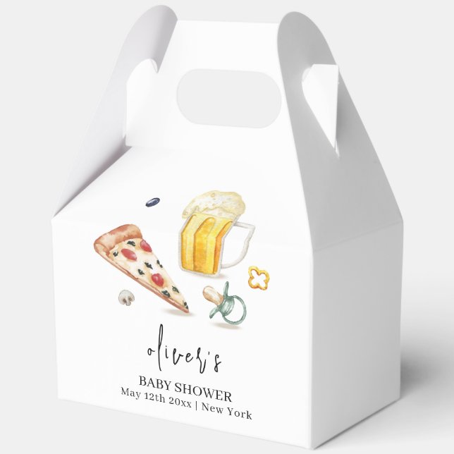 Rustic Modern Pizza Beers Pacifier Baby Shower  Favor Boxes (Front)