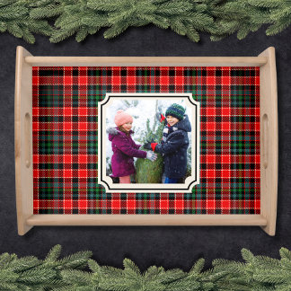 Rustic Modern Plaid Family Photo Serving Tray
