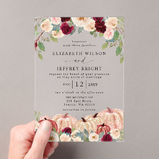 Rustic Modern Pumpkins Country Fall Wedding Acrylic Invitations