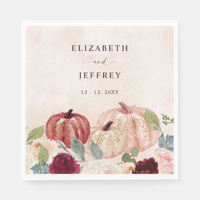 Rustic Modern Pumpkins Country Fall Wedding Napkins (Front)