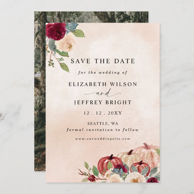 Rustic Modern Pumpkins Country Fall Wedding Save The Date (Front/Back)