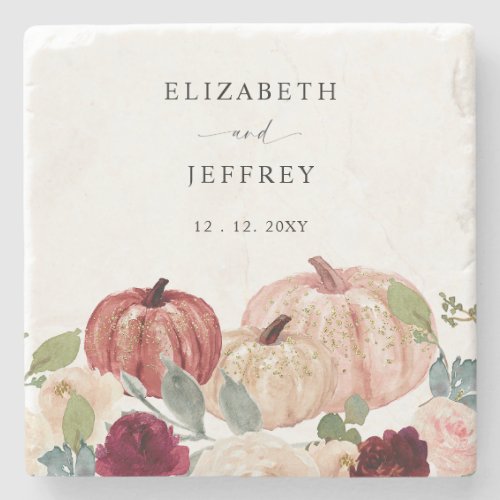 Rustic Modern Pumpkins Country Fall Wedding Stone Coaster