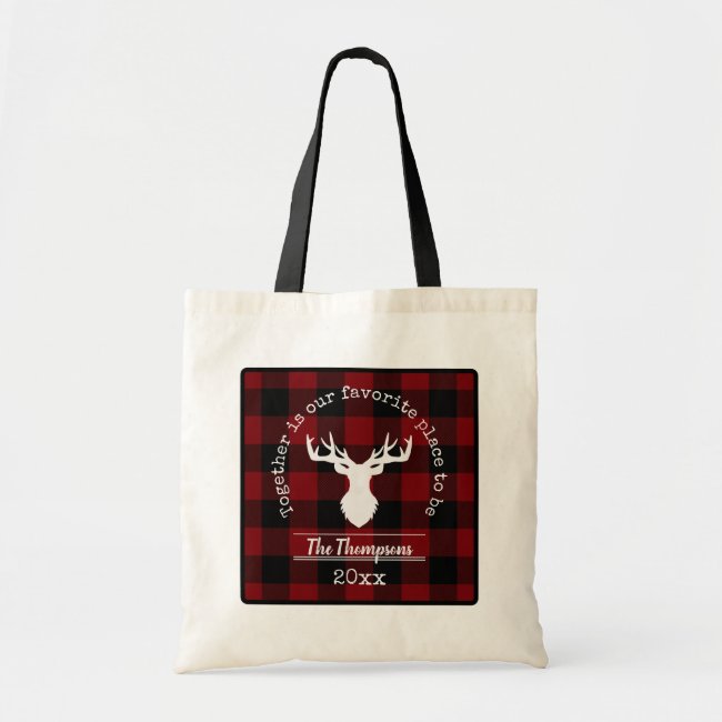 Rustic Modern Red and Black Buffalo Plaid Family