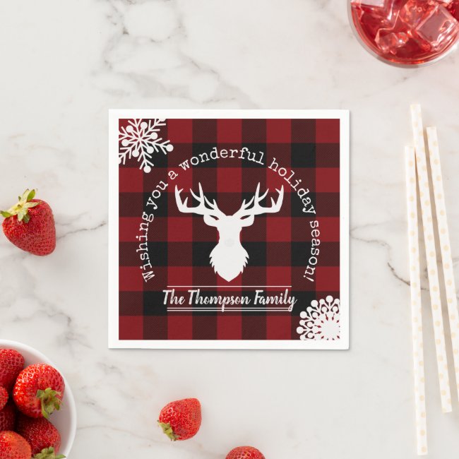 Rustic Modern Red Black Buffalo Plaid Christmas