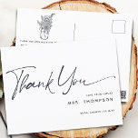 Rustic Modern Script Bridal Shower Thank You Postcard<br><div class="desc">Simple minimal modern script "thank you" bridal shower postcard. On the back with wildflowers in a jar in dark blue with customizable text.</div>