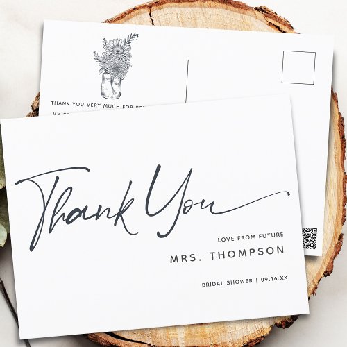 Rustic Modern Script Bridal Shower Thank You Postcard