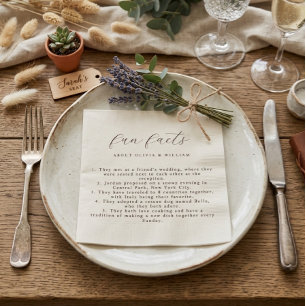 Rustic Modern Script Fun Facts Wedding Napkins