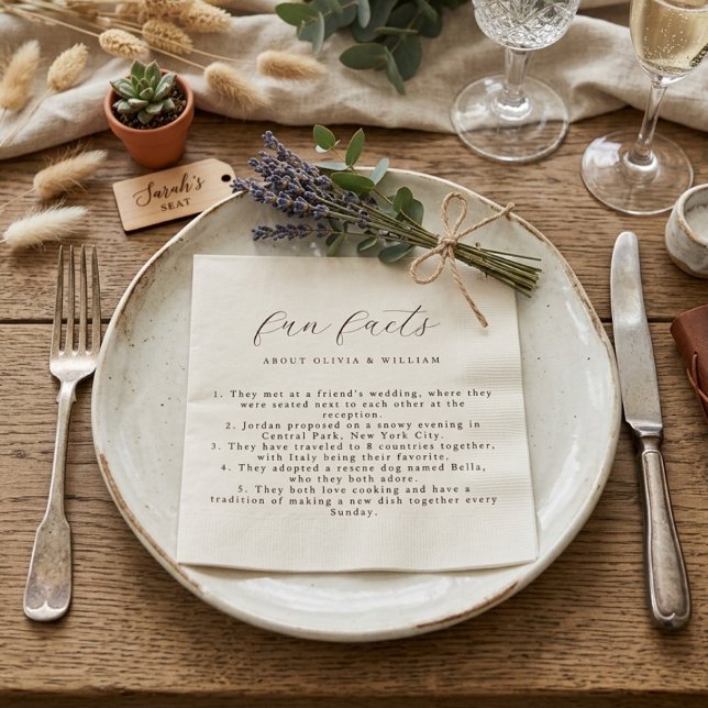 Rustic Modern Script Fun Facts Wedding Napkins (Creator Uploaded)