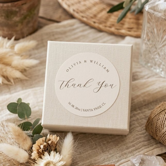 Rustic Modern Script Personalized Wedding Favor Classic Round Sticker (Creator Uploaded)