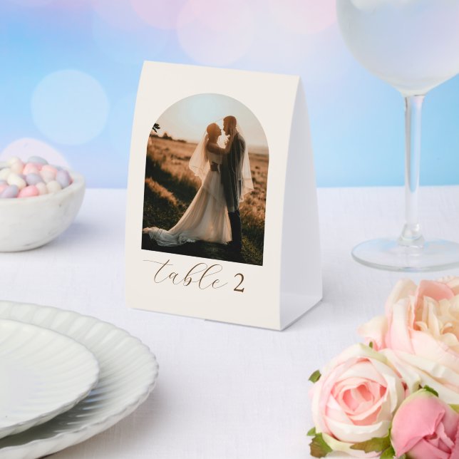 Rustic Modern Script Photo Wedding Table Numbers Paper Table Tent (Insitu(Wedding))