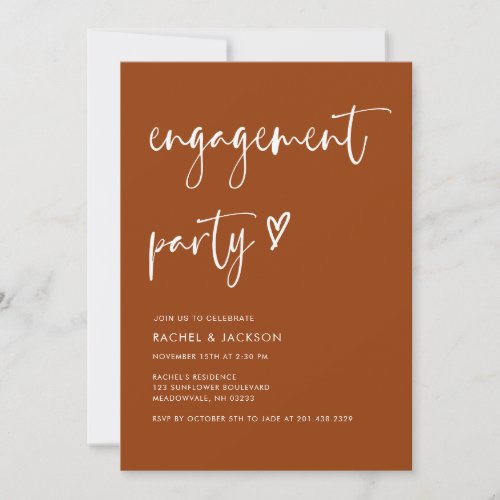 Rustic Modern Script Terracotta Engagement Party  Invitation