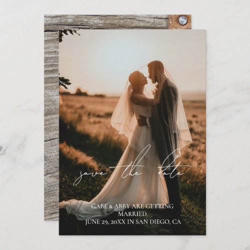 Rustic Modern Script Wedding Photo Save the Date  Invitation