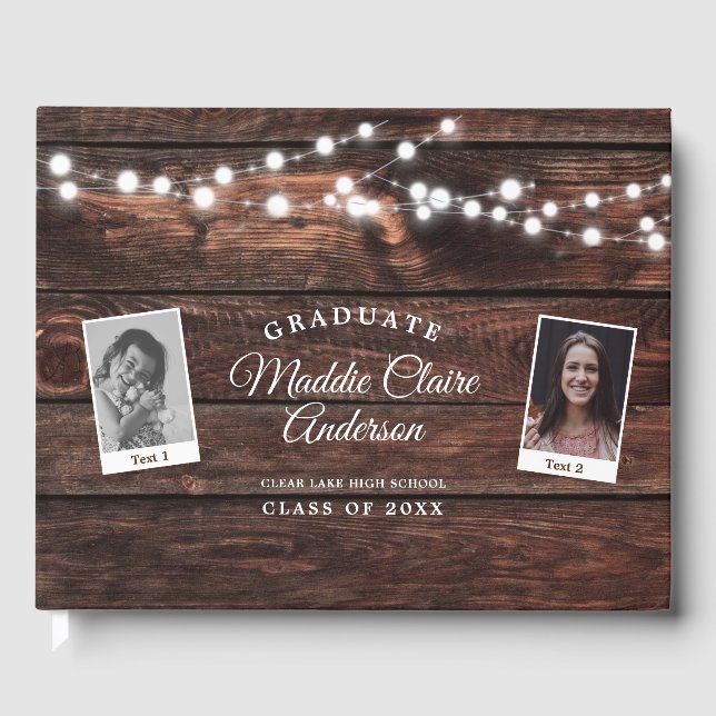 Rustic Modern Senior Photo Custom Graduation Guest Book (Front)