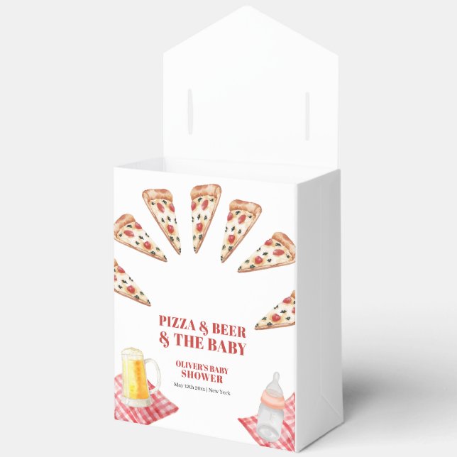 Rustic Modern Slice Pizza Beers Baby Shower Favor Boxes (Open)