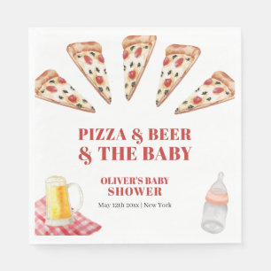 Rustic Modern Slice Pizza Beers Baby Shower Napkins