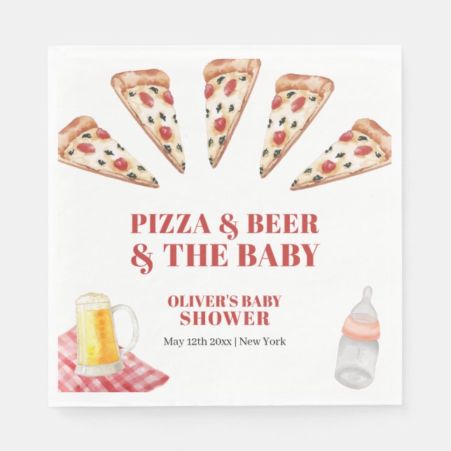 Rustic Modern Slice Pizza Beers Baby Shower Napkins (Front)