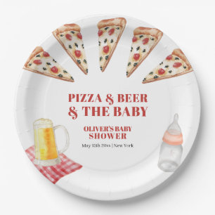 Rustic Modern Slice Pizza Beers Baby Shower Paper Plates
