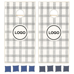 Rustic Modern Stylist Plaid Custom Business Logo Cornhole Set