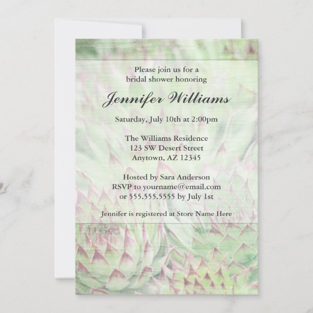 Rustic Modern Succulents Bridal Shower Invitation (Front)